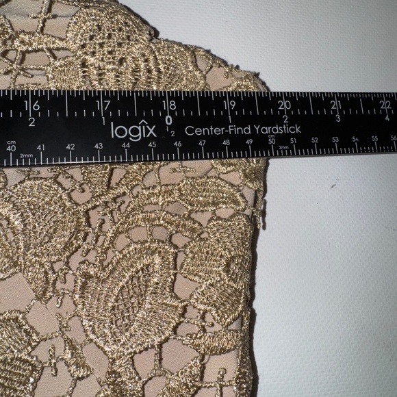 Lauren Ralph Lauren Champagne Lace Sheath Dress Gold Metallic 10 - Picture 10 of 14